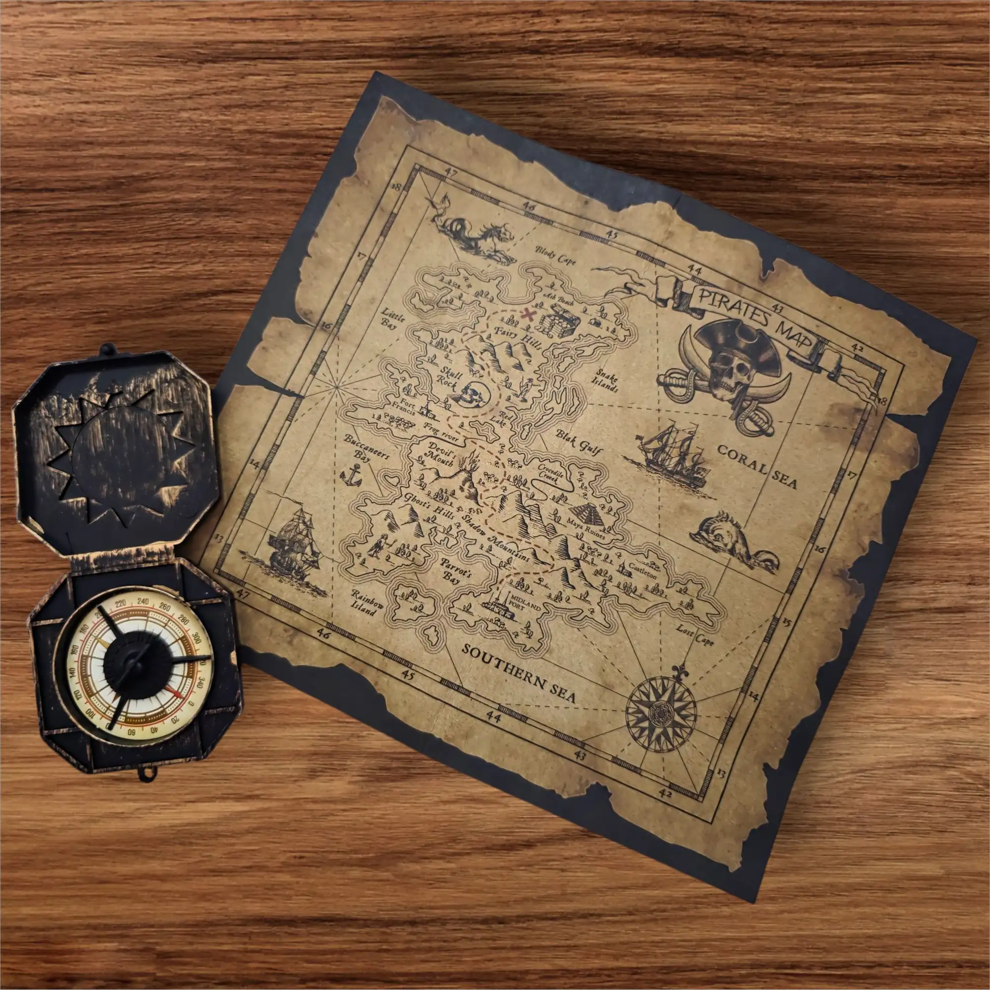 Set carte de pirate avec compas